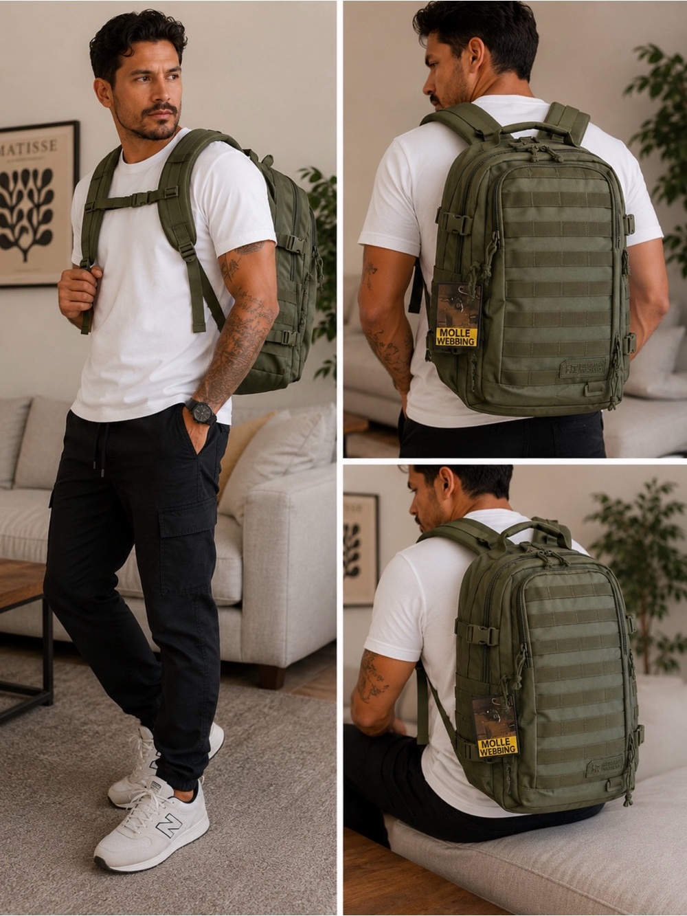 Durable MOLLE Tactical Backpack for Men - Olive Green